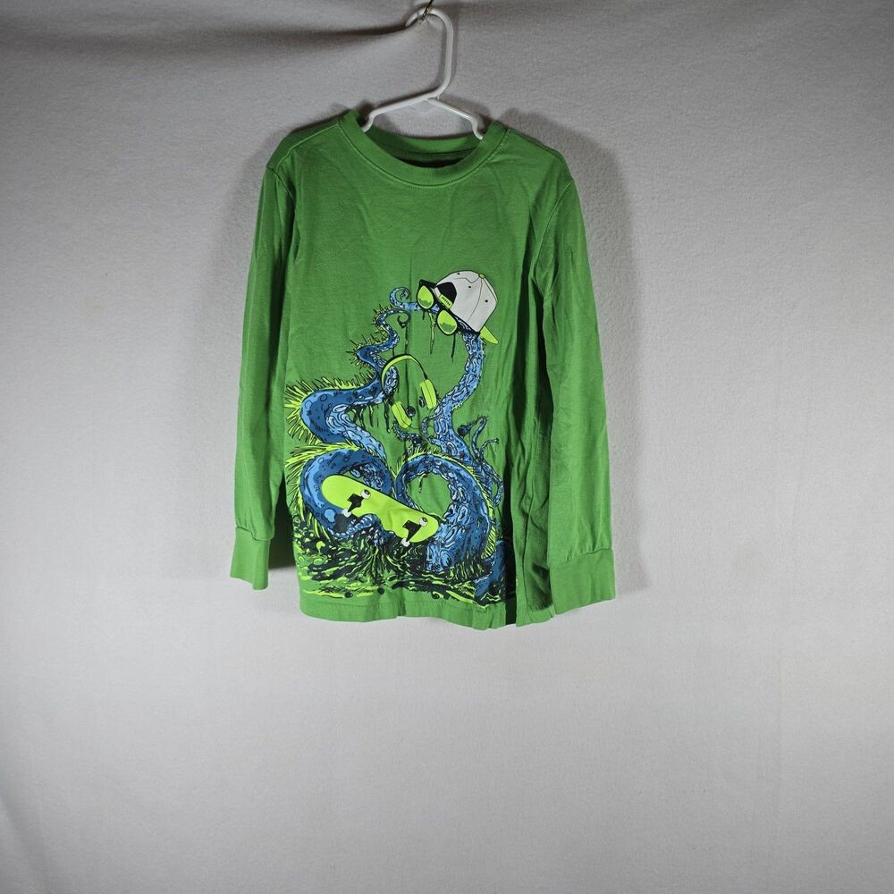 Cat & Jack Long Sleeve Green With Design Sleeves T Shirt - Size S 6/7